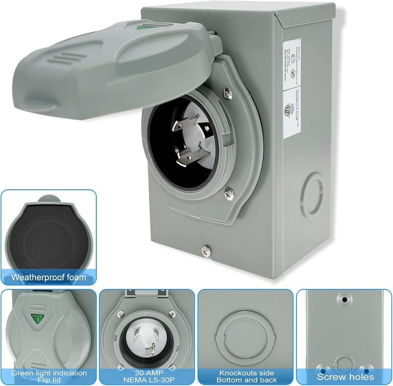 Miady 30 Amp Generator Power Inlet Box, L5-30P, 125 Volt, For Generators Up to 3750 Watts, Weatherproof, ETL Listed - Image 5